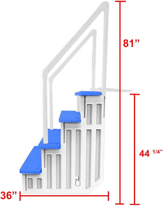 Aqua Select Anti-Slip in-Pool Steps with Outside Flip-Up Ladder | White/Blue Steps | for Above Ground Swimming Pools | Can Mount to Decks 48" to 54" H | Safety Stairs Capacity Up to 350 lbs