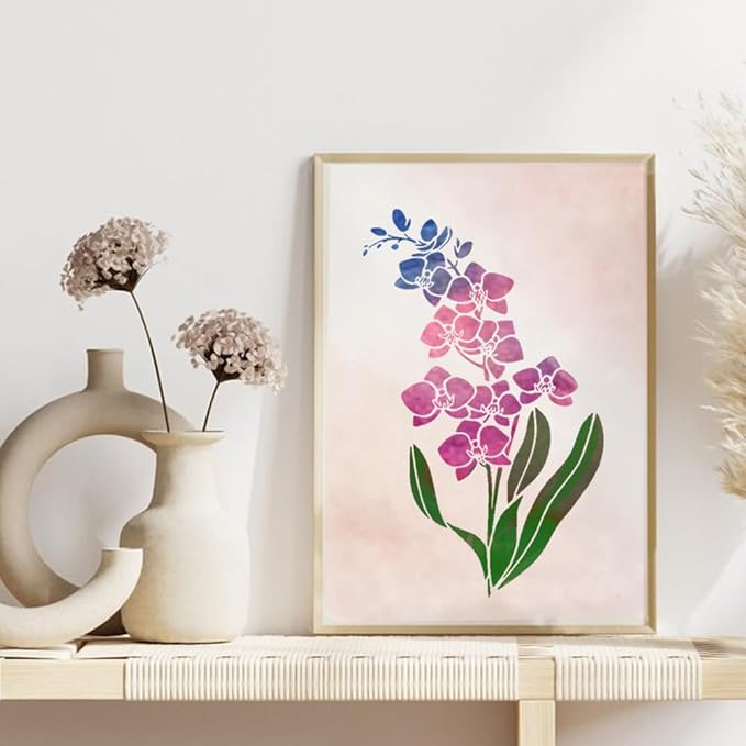 Large Orchid Stencil - Flower Stencils for Painting on Wood, Canvas, Paper, Fabric, Wall, Furniture - Stencils for Crafts Reusable for Art & Pattern Template -Floral Stencil (12x15 inch)