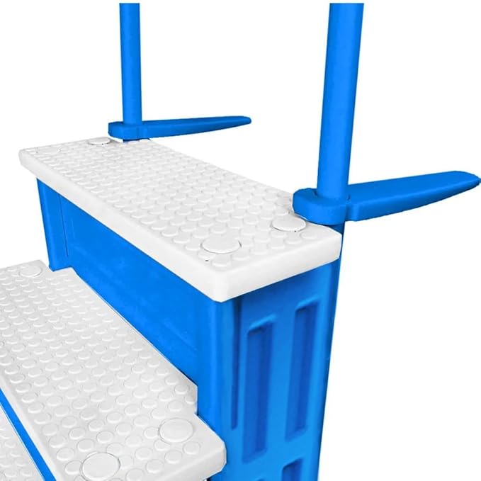 Aqua Select Above Ground Anti-Slip Pool Steps to Deck | Safety Swimming Pool Ladder | Designed for Above Ground Swimming Pools | Holds Up to 250 Pounds | Blue w/White Steps