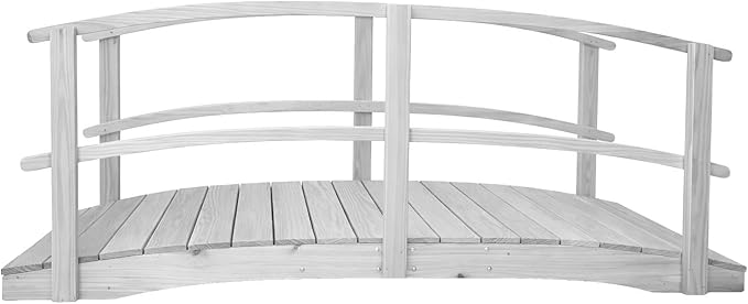 10 FT White Amish Made Garden Bridge with Double Rails for Walkway, Backyard Pond & Landscaping, Outdoor Wooden Footbridge for Koi Pond, Japanese Style Decorative Bridge, Made in USA