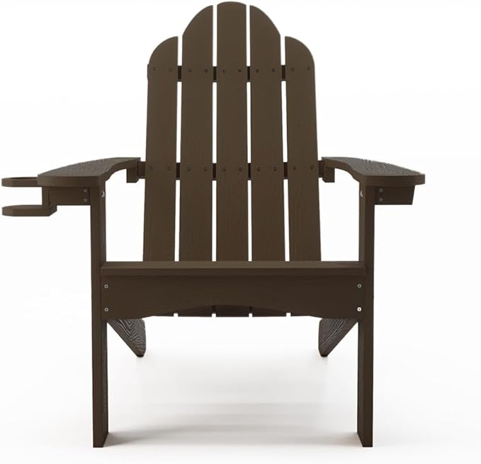 LUE BONA HDPS Adirondack Chairs Set, Fire Pit Outdoor Chair Weather Resistant with Cup Holder, Modern Plastic Chair Plastic for Patio, Deck, Proch, 350LBS, 6 Set, Dark Brown