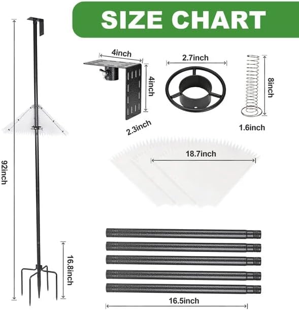 Bird Feeder Pole with Squirrel Baffle 92 Inch Bird House Poles Squirrel Proof for Outdoors Heavy Duty Smart Bird Feeding Station with Stainless Steel Spring Adjustable Height Mounting Pole