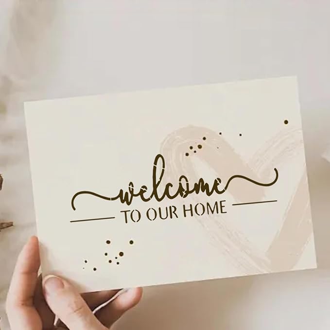 17 PCS Welcome Stencils for Painting on Wood, Family Doormat Reusable Welcome Letters Templates for Wood Sign, Half Round Plastic Stencils Set for Door Mats Furniture Sign Canvas Wall DIY Crafts