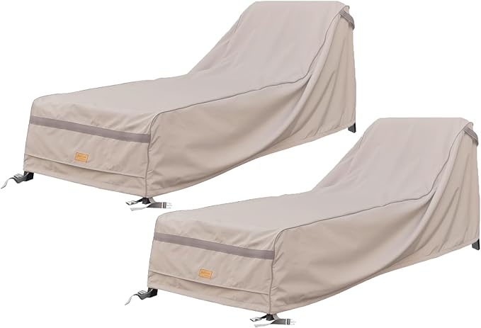 Patio Chaise Lounge Cover Waterproof,Heavy Duty Outdoor Lounge Chair Covers,Beige Durable Patio Furniture Covers,2Pack,84L*32W*30Hinch