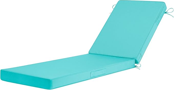 Basic Beyond Chaise Lounge Cushions Outdoor, 3-Layer Waterproof Outdoor Furniture Cushions with Removable Cover and 4 Ties, 72"x21"x3" Patio Lounge Chair Cushions for Outdoor Furniture, Teal
