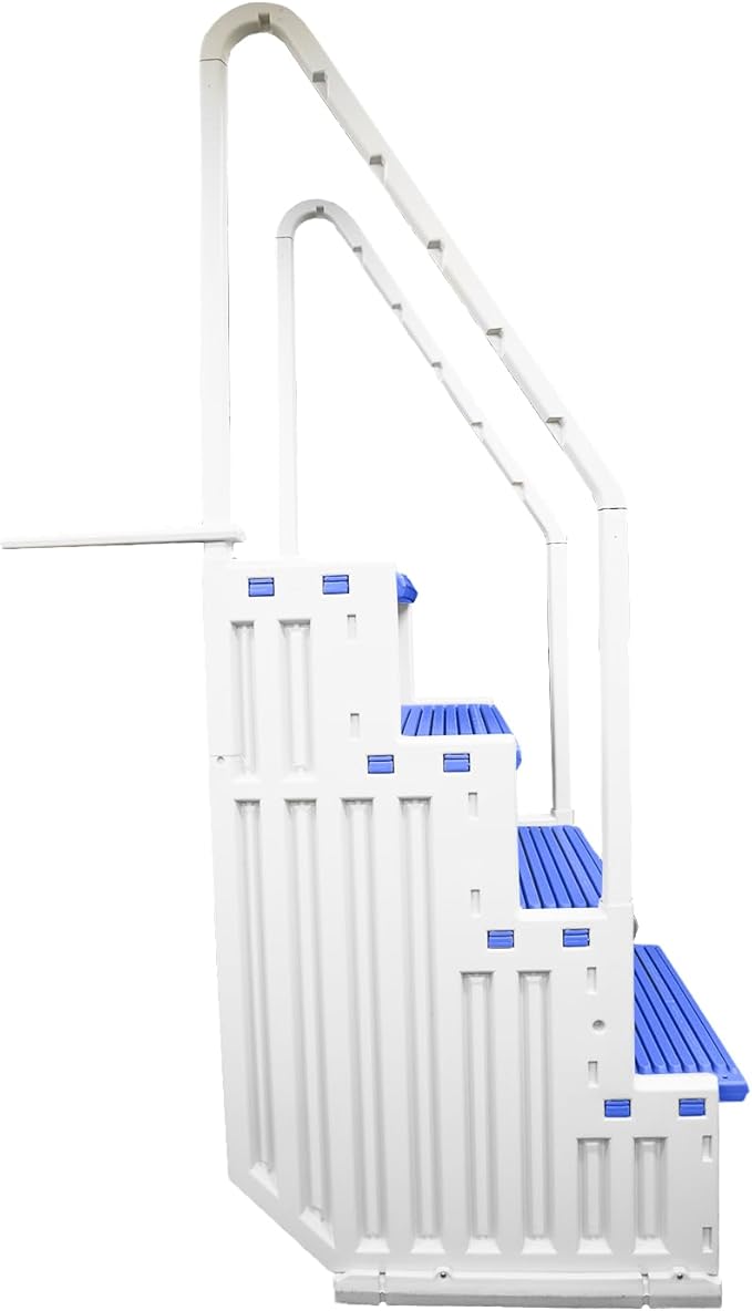 Confer Plastics Step-1X: Sturdy Above Ground Entry System with Dual Handrails and Slip-Resistant Steps, Easy Installation, Supports up to 400 lbs - Proudly Made in USA. White with Blue Treads