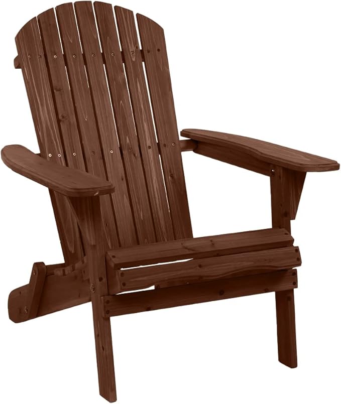 Outvita Wood Adirondack Chair, Folding Wooden Lounge Seating, All Weather Outdoor Furniture Chair with Armrest for Garden Fire Pit Yard Beach, 350 LB Support - Carbonized