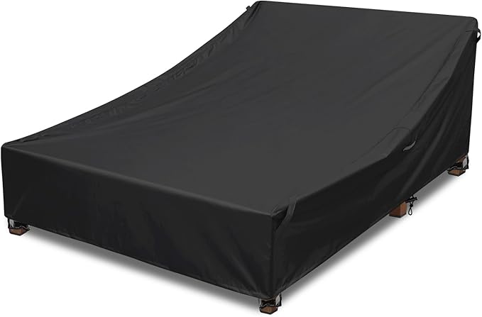 Double Lounge Chair Cover 100% Waterproof Outdoor Chaise Lounge Cover 600D Weather Resistant Material, UV Protection, Windproof Design Double Wide Patio Lounge Chairs Covers (Black)