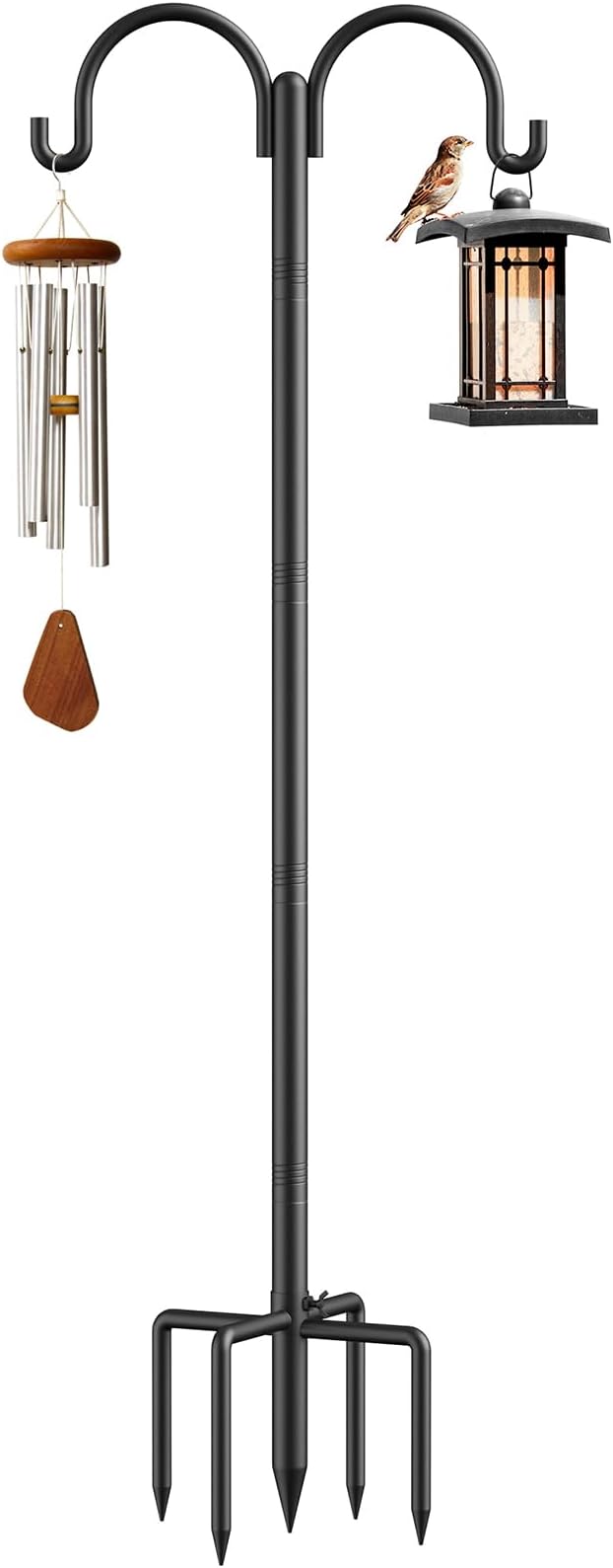 Relx Bird Feeder Pole - Adjustable Double Shepherds Hooks for Bird Feeder with 5 Prong Base - 76 Inch Heavy Duty Shepherds Hooks for Outdoor for Outside for Hanging Garden Plant,Solar Light Lanterns