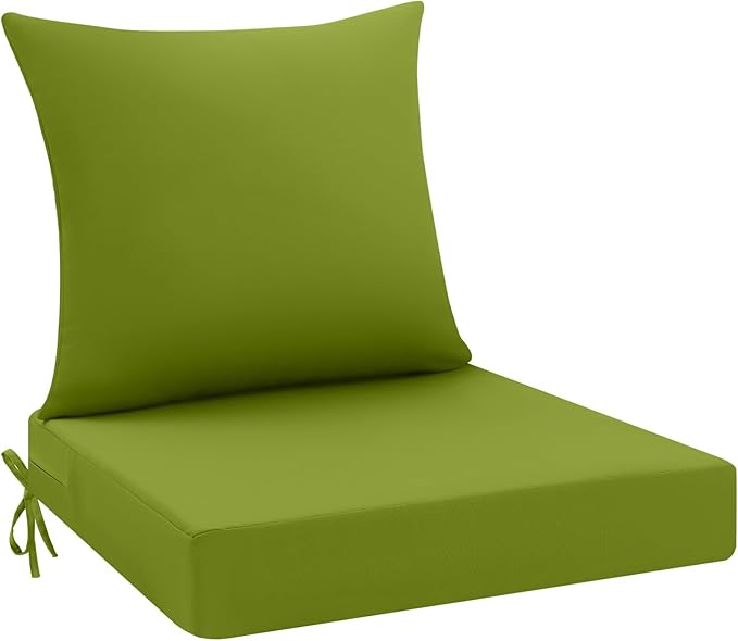 idee-home Outdoor Cushions for Patio Furniture, Outdoor Seat Cushion, Waterproof Hampton Bay Deep Seat Replacement Couch Chair Cushions for Garden Lawn Backyard Deck, 24 x 24 Green