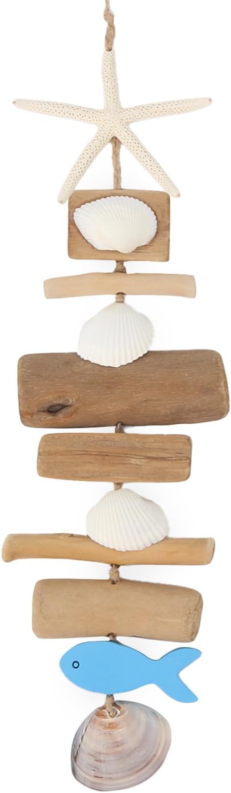 JQAQJU Wooden Fish Driftwood Wall Decor, Starfish Bathroom Decor with Sea Shells, Driftwood Beach Room Decor for Home Indoor Outdoor, Coastal Wall Art for Living Room, Bedroom and Dining Room