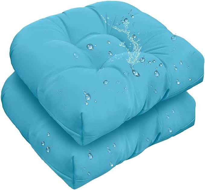 Outdoor Indoor Light Blue Tufted Seat Cushion with Ties 18"x18" Waterproof Patio Chair Pads Tatami Floor Pillow for Dining Garden Balcony Office Decor