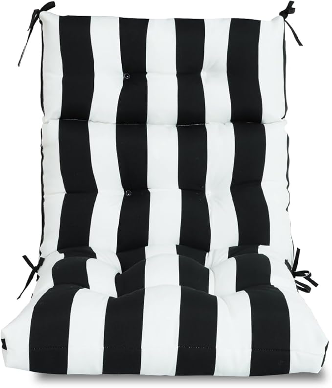 Only choice High Back Adirondack Chair Cushion Set of 2-44”x 22”x 4” Waterproof, Fade-Resistant Outdoor Rocking Chair Cushions for Patio, Garden, Porch (2, Black White Stripes)
