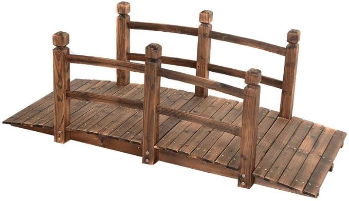 LEEXCCOS Higher Quality & Stronger Wooden Garden Bridge for Outdoors 5ft, More Durable Landscape Arch with Safety Railsm, 500lbs Capacity Decorative Pond Bridge (Stained Wood)