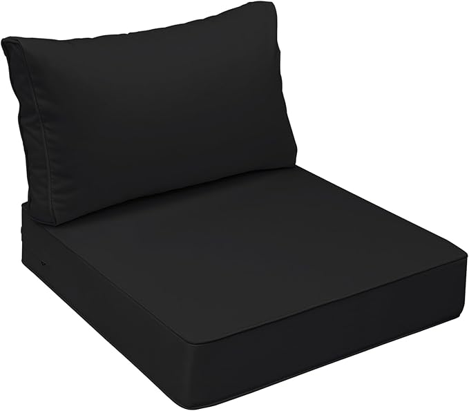 AAAAAcessories Outdoor Seat Cushions for Chairs, Fade-Resistant, Waterproof Patio Furniture Replacement Cushions, 23" x 23" x 5" + 23" x 13.5", Charcoal Black