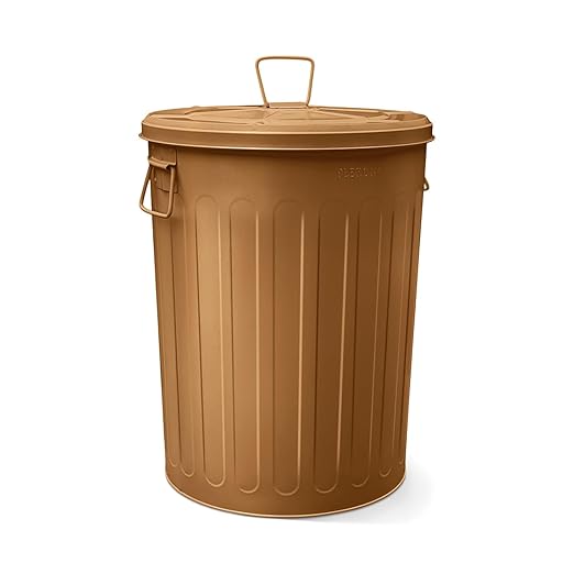 Plexon Large Metal Trash Can with Lid 20 Gallon, Decorative Outdoor Trash Can Heavy Duty Galvanized Metal Bucket with Lid for Garage Workshop Ash Storage Farmhouse, Copper