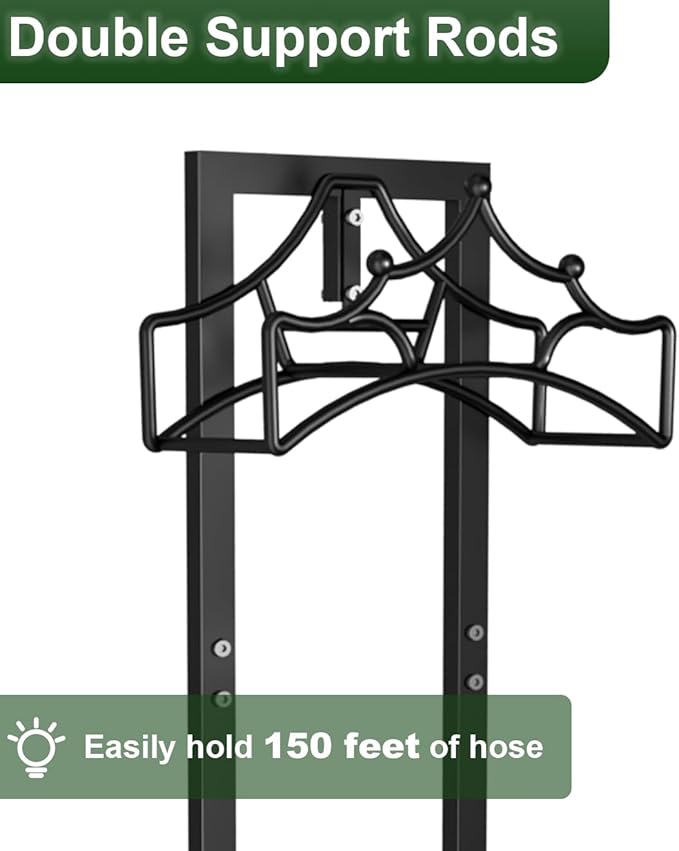 Garbuildman Garden Hose Holder With 4 Spikes, Freestanding Metal Hose Reel for Outside Garden, Detachable Water Hose Hanger Organizer for Yard Lawn, Shiny Black