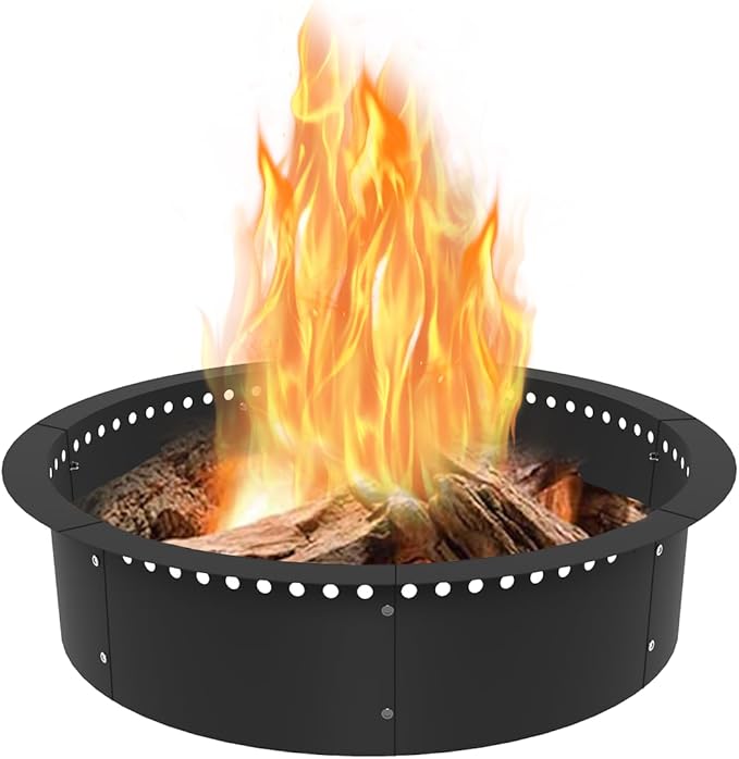 Koutemie Outdoor Smokeless Fire Pit Ring Liner 35-Inch Outer/31-Inch Inner Diameter, Heavy Duty Solid Metal Steel Round Firepit Rim Insert for Outside DIY Campfire Ring Above or In-Ground, Black