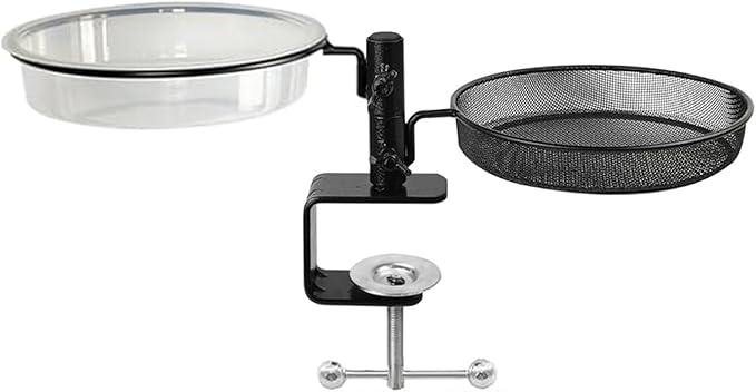 Deck Bird Feeder and Bath Platform Birdseed Tray Railing Handrail Mount Metal Feeder and Water Bowl for Wildbird Feeding