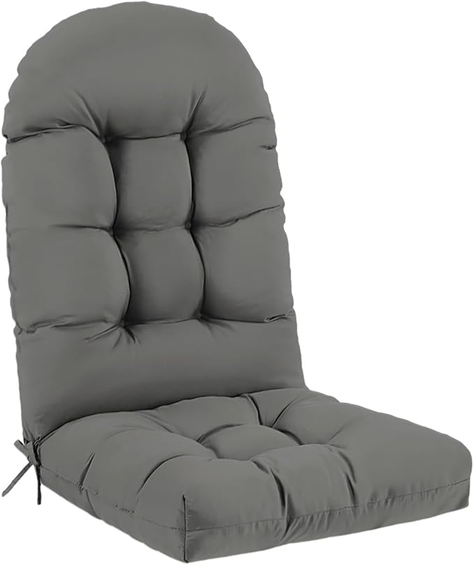 Outdoor Adirondack Chair Cushion, 44x19x4 Inch Rocking Chair Cushions, High Back Patio Soft Seat Pad with Ties, Indoor Outside Use, Fade-Resistant & Waterproof, Dark Gray