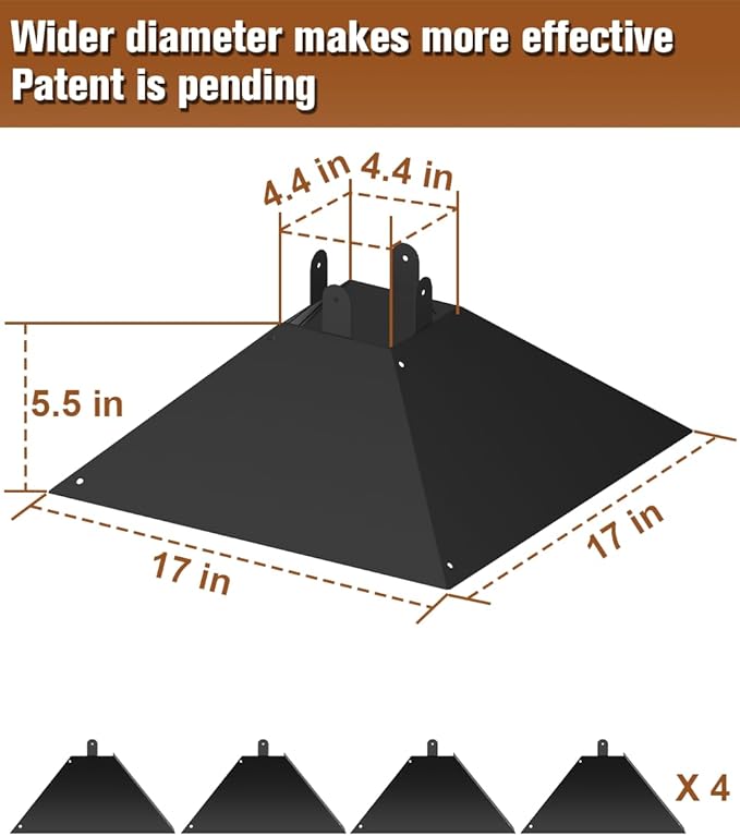 Queension Metal Squirrel Baffle for 4x4 Post, 17 Inch Squirrel Proof Baffles for Bird Feeder Poles, Outdoor Guard for Wooden Pole to Deter Raccoons from Bird Houses, 1 Pack