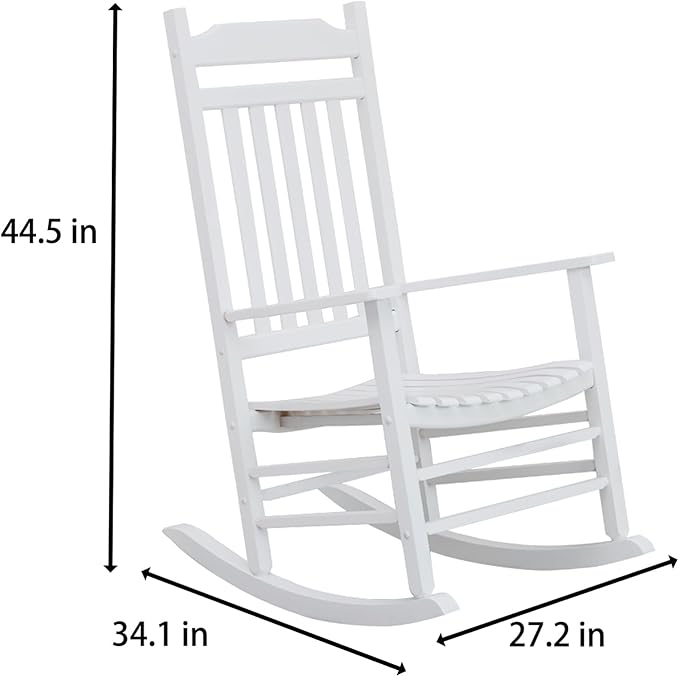 White Porch Rockers for Wooden Adults Furniture Set of 2 Outside Rocking Chair for Patio Lounge Balcony，Suitable for Indoor and Outdoor Use
