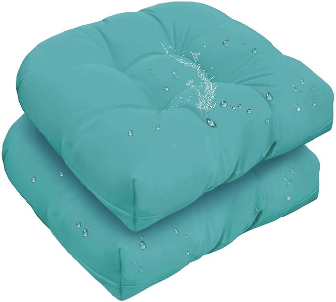 Outdoor Indoor U Shaped Wicker Seat Cushion Decorative Teal Tufted Chair Pads Chair Cushions Set for Patio Garden Home Office Furniture