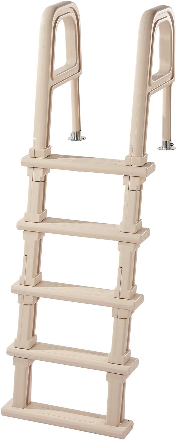 VEVOR Swimming Pool Ladder, Inclined 5-Step Double Handrails Stair, Non-slip Heavy Duty Step, Load Capacity 300 lb, for 48-54" Inground & Above-ground Pools of Any Deck Surface Indoor & Outdoor, Taupe