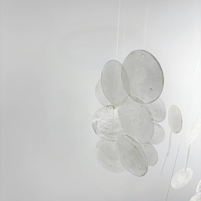 Wind Chimes for Outside Handmade White Capiz Shells Seashell Sea Glass Arts Windchime Beach Coastal Outdoor Crafts Garden Decor Gardening for Women Patio Finds