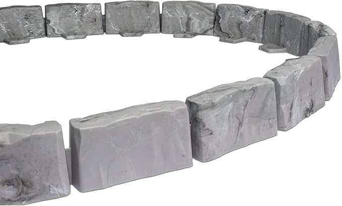 EasyFlex No-Dig Landscape Edging with Anchoring Spikes, 2.7 in. Tall Decorative Stone-Look Garden Border, 60 Foot Kit, Slate Gray