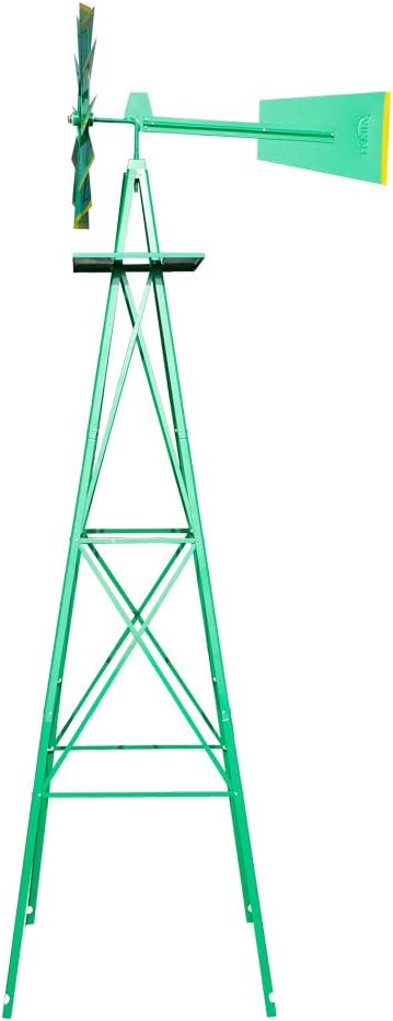 VINGLI 8FT Ornamental Windmill Backyard Garden Decoration Weather Vane, Heavy Duty Metal Wind Mill w/ 4 Legs Design (Green, 8, Feet, 21.6, Inches, 8.00, Feet, 25.98, Inches, 25.98, Inches)