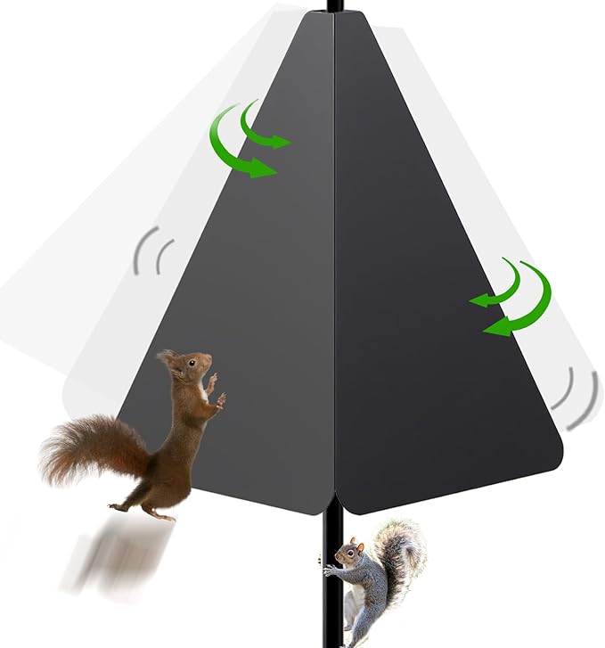 Squirrel Baffle with Dual Defense for Bird Feeder Poles, Bird Food House Guard for Shepherd Hook,Metal Squirrel Baffle Raccoon Stopper Rust-Proof and Bite-Proof Heavy Duty Carbon Steel