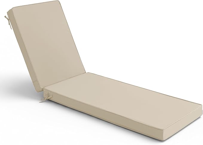 Chaise Lounge Cushions Outdoor - Waterproof and Fade Resistant Sun Lounger Replacement Cushions - Patio Lounger Pads with Removable Cover for Pool, Deck, Lawn, 72 x 21 x 3 Inch, Cream