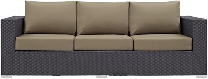 Modway Convene Wicker Rattan Outdoor Patio Sofa with Cushions in Espresso Mocha