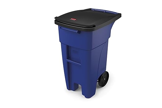 Rubbermaid Commercial Products BRUTE Rollout Heavy-Duty Wheeled Trash/Garbage Can, 32-Gallon, Blue, for Restaurants/Hospitals/Offices/Warehouses/Garage