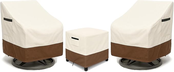 Patio Furniture Covers Set for 3-Piece Bistro Sets, Heavy-Duty 600D Waterproof Outdoor Furniture Covers for 2 Chairs&Side Table,UV Resistant, All-Season Protection for Patio,Porch Backyard,Beige&Brown