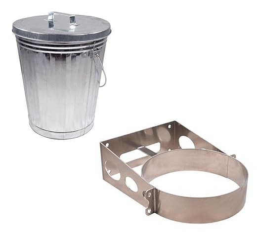 Mytee Products 6 Gallon Galvanized Trash Can with Mounting Bracket Kit for Trucks & Trailers, Steel Outdoor Garbage Can Holder for Flat Vertical Surface, Fire & Heat Resistant