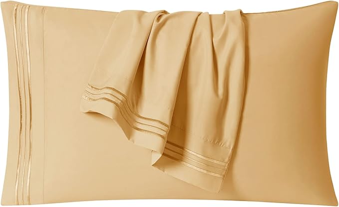 Clara Clark Bed Sheets, Premier 1800 Series 4 Piece Bed Sheet Set, Deep Pocket, Wrinkle, Fade, Stain Resistant, Luxury Soft Bedding Sheets & Pillowcases, Twin-XL, Camel Gold