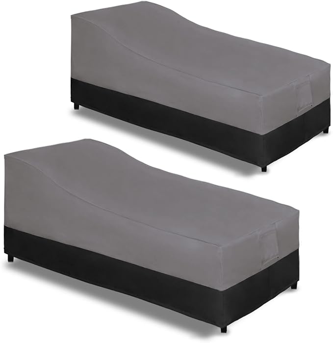 Easy-Going Waterproof Outdoor Chaise Lounge Cover, Heavy Duty Patio Lounge Chair Cover, Windproof Outdoor Furniture Cover with Air Vent 2 Pack-78Wx35.5Dx33H inch, Gray/Black
