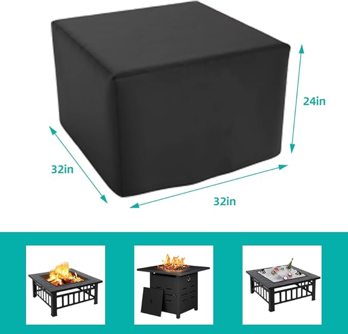 Square Fire Pit Cover for 29-32 Inch Firepit, Heavy Duty Outdoor Patio Fire Pit Table Cover, Gas Fire Pit Cover - Waterproof Dustproof Anti UV and Tear Resistant