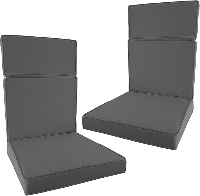 2 Pieces High Back Patio Chair Cushions, Fade Resistant Outdoor Rocking Chair Cushions, Office Chair Back Support Cushion (Dark Gray, Seat (21''x21''x3'')+Backrest (21''x28''x3''))