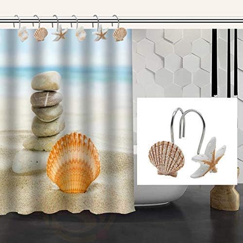 Seashell Shower Curtain Hooks,12PCS Anti Rust Decorative Resin Hooks for Bathroom, Baby Room, Bedroom, Living Room Decor (Light Brown Seashell)