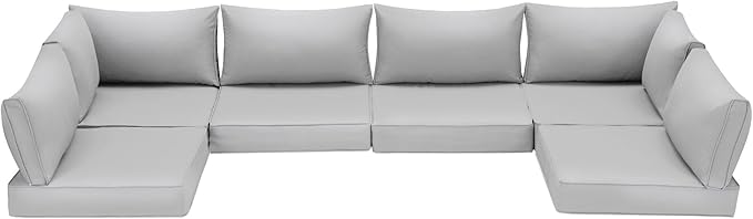 HOMREST Outdoor Replacement Cushions for Patio Furniture,Water-Repellent Sofa Cushion for 6-Seat Rattan Wicker Sectional Patio Conversation Sets,14-Piece Cushions Set for Outdoor Couch（Light Grey）