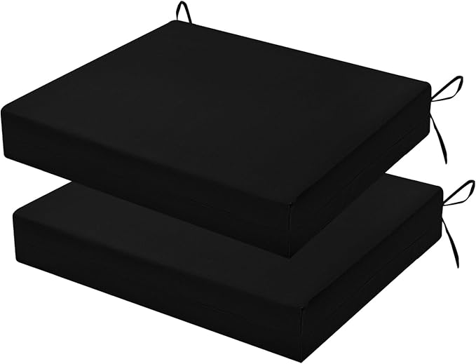 Outdoor Chair Cushions Set of 2, 18.5 x 16 Inch Patio Chair Cushions for Outdoor Furniture, Water Resistant, Non-Slip Ties(Black)
