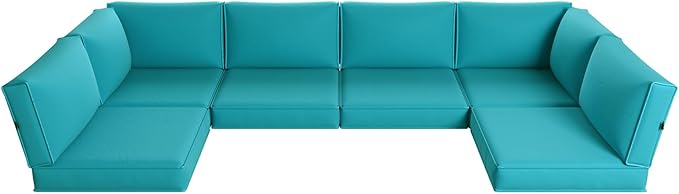 Aoxun Replacement Cushions for Outdoor Furniture, 14-Piece Outdoor Cushions for Patio Furniture, Deep Seat, Waterproof & Fade Resistant Couch Cushion for 6-Seat Patio Conversation Sets, Sky Blue