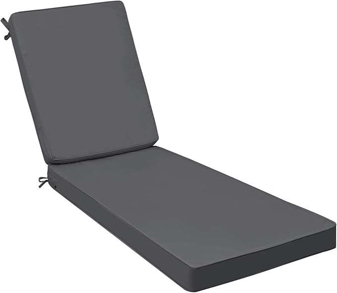 AAAAAcessories Outdoor Chaise Lounge Cushions, Fade-Resistant, Waterproof Patio Furniture Replacement Cushions, 74" x 23" x 3", Dark Gray