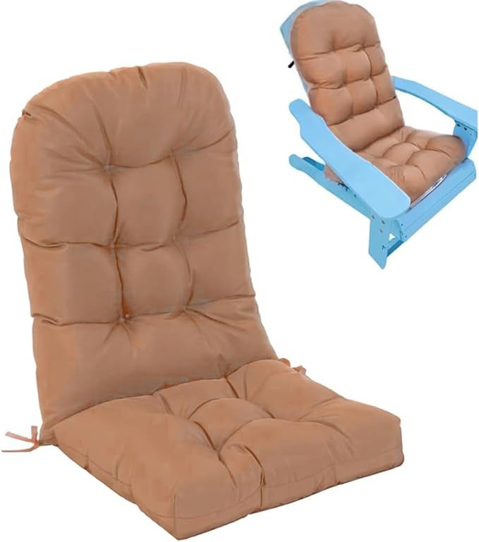 Waterproof Adirondack Chair Cushion,44inch Rocking Chair Cushion,High Back Patio Cushions Indoor and Outdoor Furniture Chair Cushions Pads with Ties (Coffee)