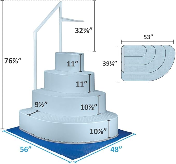 Aqua Select Resin Pool Steps for Above Ground Pools | Seaside Mist Blue | Heavy-Duty ABS Construction | 350 lb Capacity, Non-Slip Step Treads, & Handrail | Includes Liner Guard | No Weights Needed