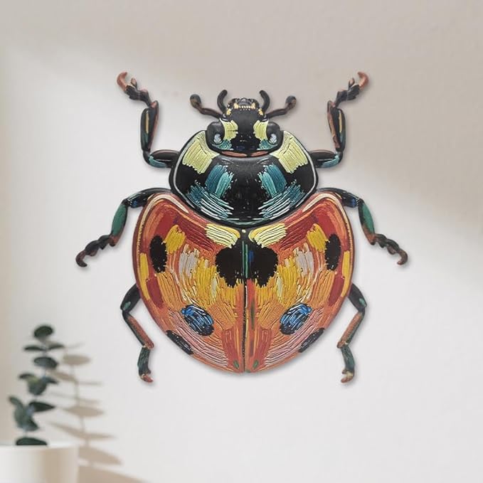 ZZHMASPLAY 3Pcs Bee Ladybug Butterfly Metal Wall Decor,9.84" Outdoor Hanging Wall Art Sculptures Decoration for Room Fence Garden Yard Patio Balcony
