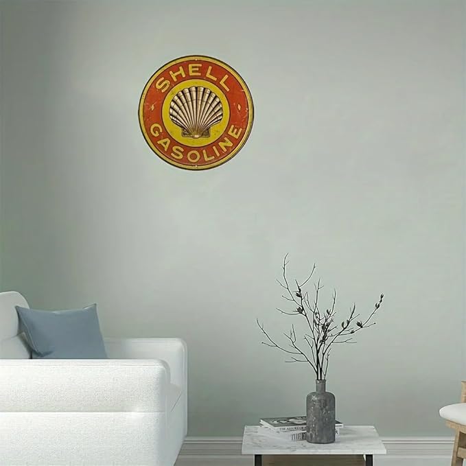 Metal Retro Shell Gasoline Wall Art, Creativity Art Decorations, Garden Sign Outside Decor，Wall Sculpture， Hanging Sculpture for Living Room Dining Room Bedroom Yard Outdoor Decor (Shell Gasoline)